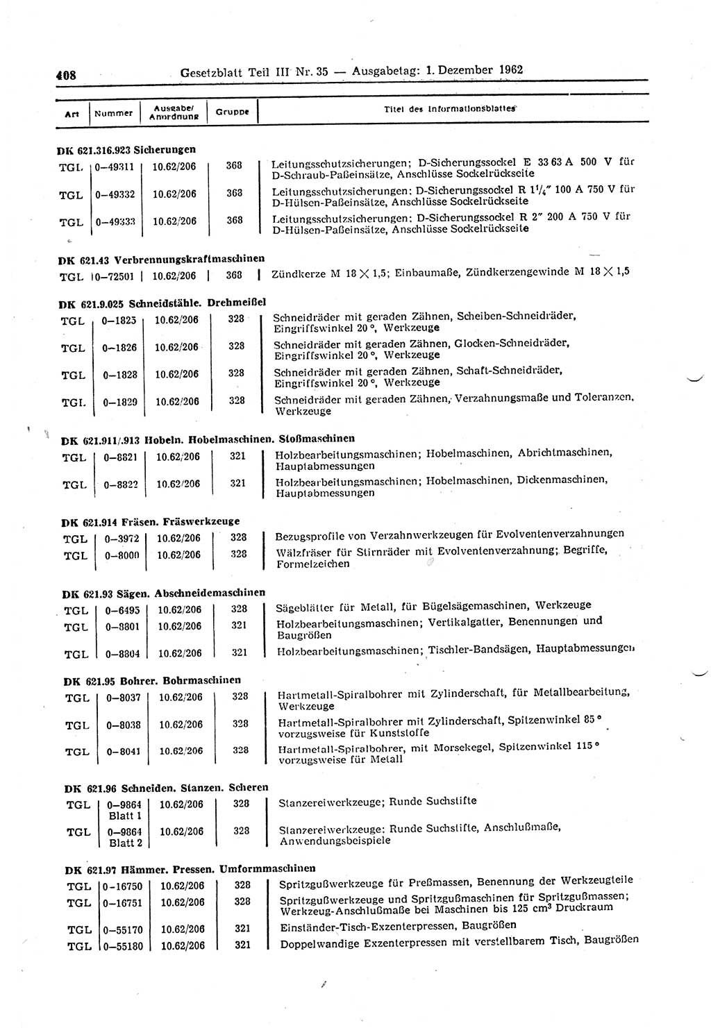 Gesetzblatt (GBl.) der Deutschen Demokratischen Republik (DDR) Teil ⅠⅠⅠ 1962, Seite 408 (GBl. DDR ⅠⅠⅠ 1962, S. 408)