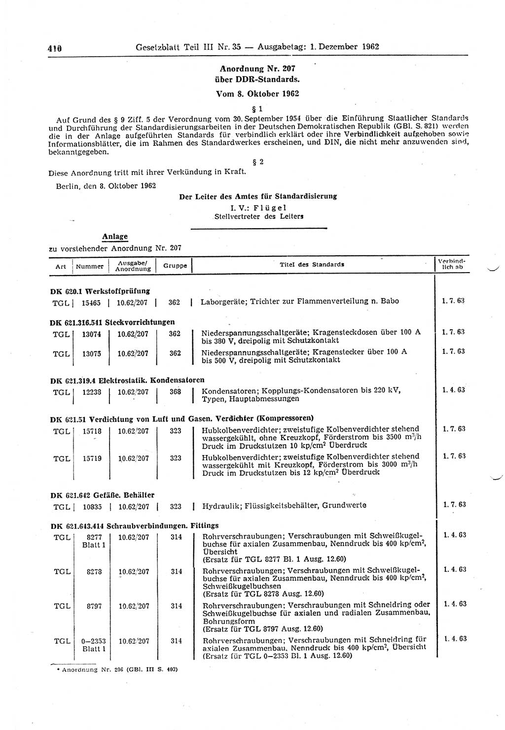 Gesetzblatt (GBl.) der Deutschen Demokratischen Republik (DDR) Teil ⅠⅠⅠ 1962, Seite 410 (GBl. DDR ⅠⅠⅠ 1962, S. 410)