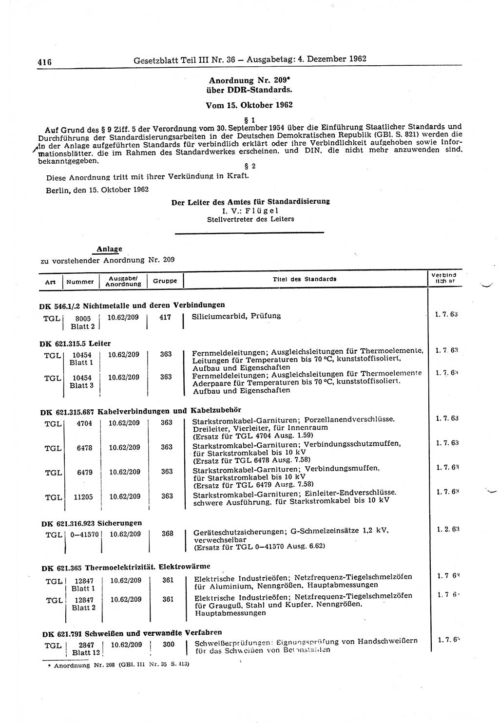 Gesetzblatt (GBl.) der Deutschen Demokratischen Republik (DDR) Teil ⅠⅠⅠ 1962, Seite 416 (GBl. DDR ⅠⅠⅠ 1962, S. 416)