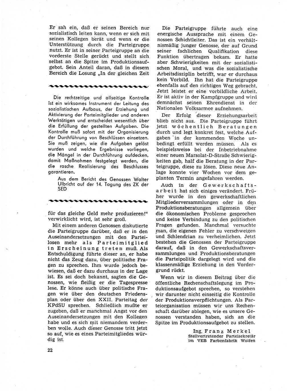 Neuer Weg (NW), Organ des Zentralkomitees (ZK) der SED (Sozialistische Einheitspartei Deutschlands) für Fragen des Parteilebens, 17. Jahrgang [Deutsche Demokratische Republik (DDR)] 1962, Seite 22 (NW ZK SED DDR 1962, S. 22)