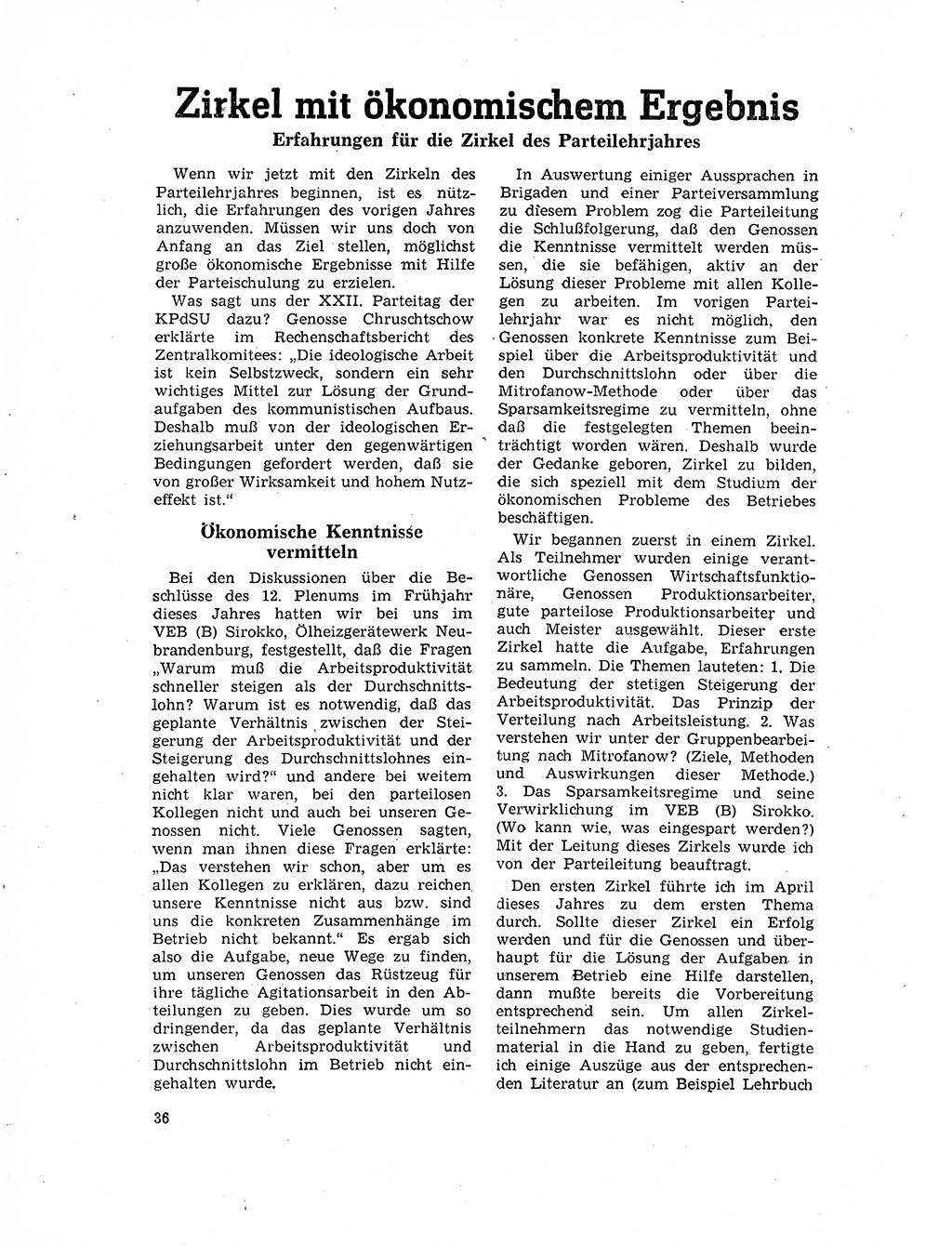 Neuer Weg (NW), Organ des Zentralkomitees (ZK) der SED (Sozialistische Einheitspartei Deutschlands) für Fragen des Parteilebens, 17. Jahrgang [Deutsche Demokratische Republik (DDR)] 1962, Seite 36 (NW ZK SED DDR 1962, S. 36)