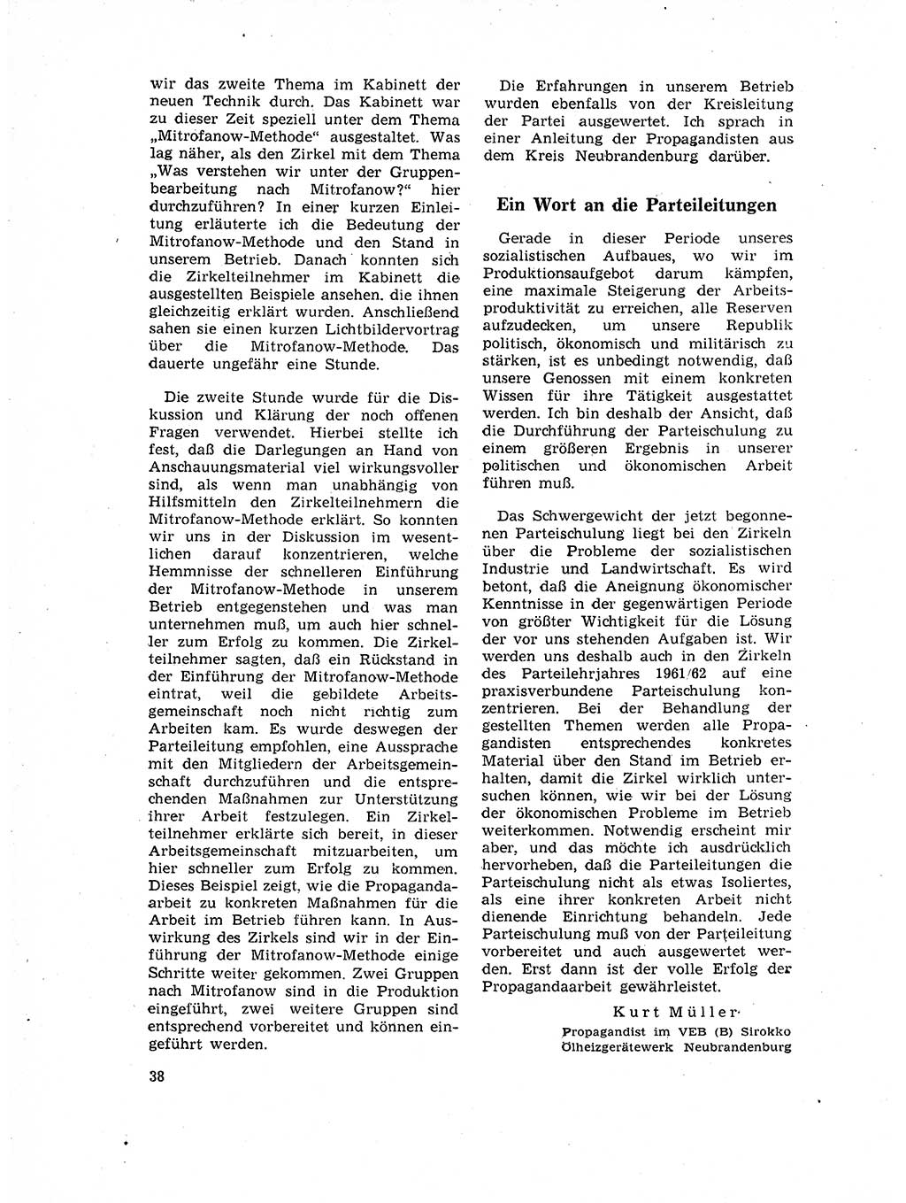 Neuer Weg (NW), Organ des Zentralkomitees (ZK) der SED (Sozialistische Einheitspartei Deutschlands) für Fragen des Parteilebens, 17. Jahrgang [Deutsche Demokratische Republik (DDR)] 1962, Seite 38 (NW ZK SED DDR 1962, S. 38)