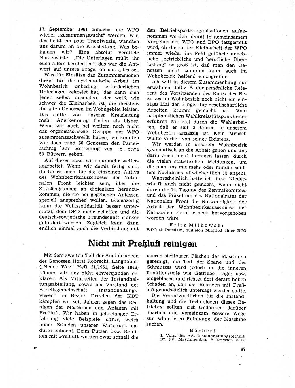 Neuer Weg (NW), Organ des Zentralkomitees (ZK) der SED (Sozialistische Einheitspartei Deutschlands) für Fragen des Parteilebens, 17. Jahrgang [Deutsche Demokratische Republik (DDR)] 1962, Seite 47 (NW ZK SED DDR 1962, S. 47)