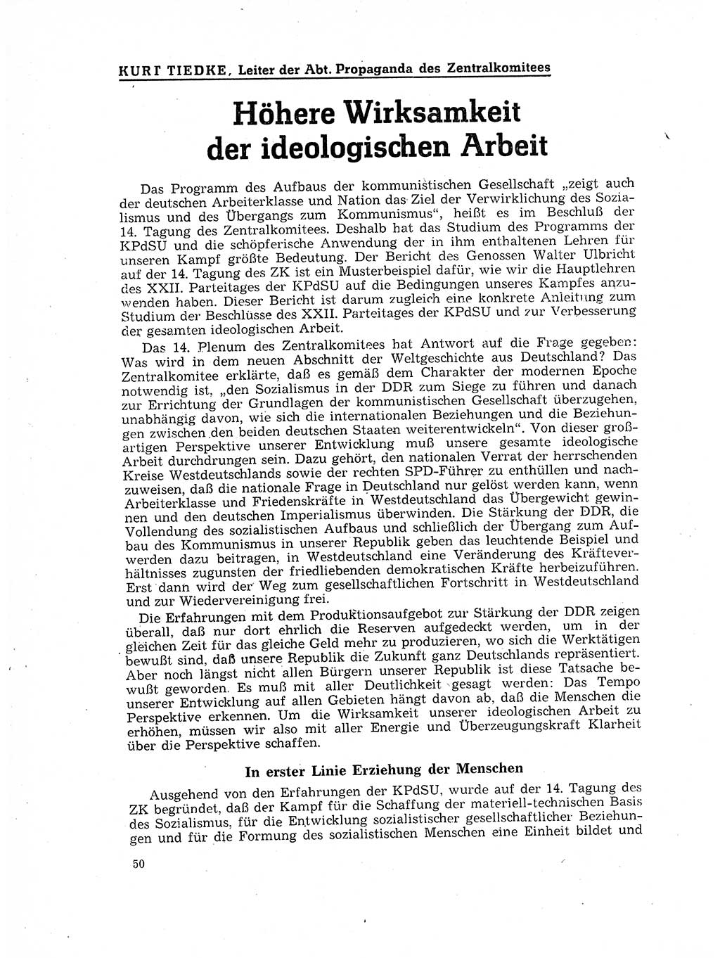 Neuer Weg (NW), Organ des Zentralkomitees (ZK) der SED (Sozialistische Einheitspartei Deutschlands) für Fragen des Parteilebens, 17. Jahrgang [Deutsche Demokratische Republik (DDR)] 1962, Seite 50 (NW ZK SED DDR 1962, S. 50)