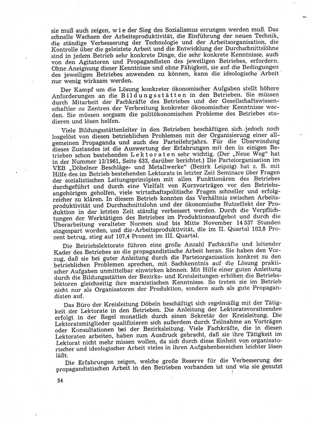 Neuer Weg (NW), Organ des Zentralkomitees (ZK) der SED (Sozialistische Einheitspartei Deutschlands) für Fragen des Parteilebens, 17. Jahrgang [Deutsche Demokratische Republik (DDR)] 1962, Seite 54 (NW ZK SED DDR 1962, S. 54)