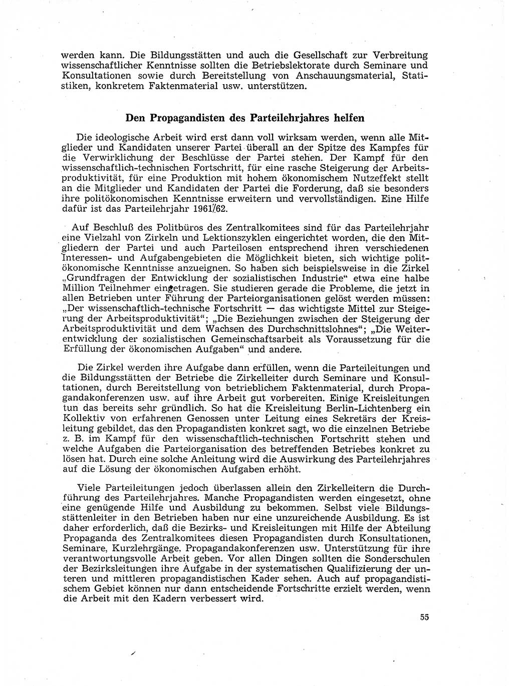 Neuer Weg (NW), Organ des Zentralkomitees (ZK) der SED (Sozialistische Einheitspartei Deutschlands) für Fragen des Parteilebens, 17. Jahrgang [Deutsche Demokratische Republik (DDR)] 1962, Seite 55 (NW ZK SED DDR 1962, S. 55)
