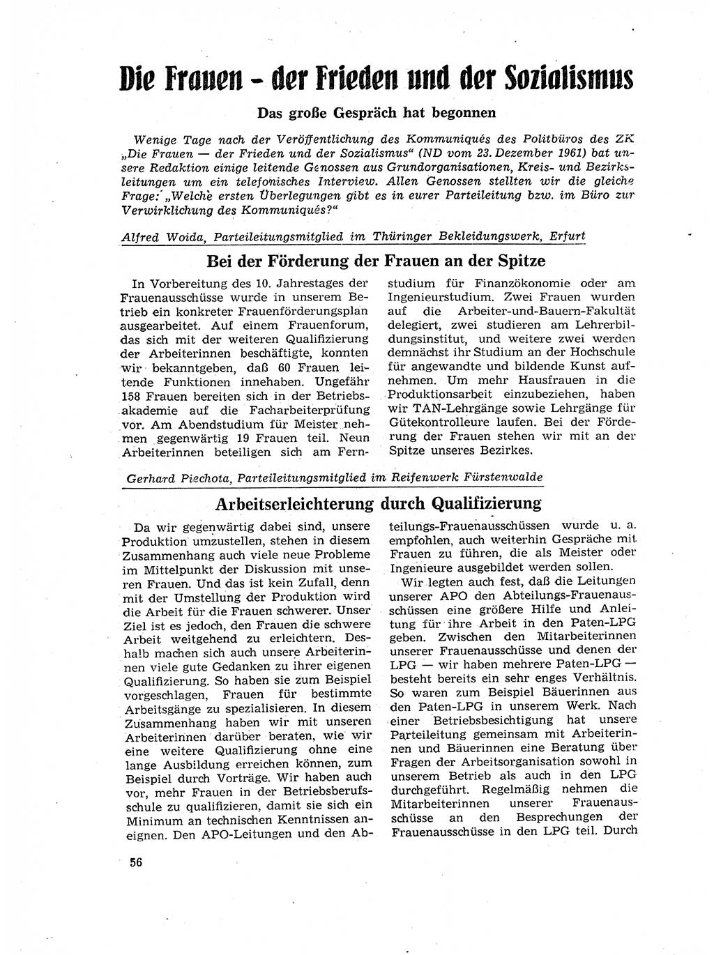 Neuer Weg (NW), Organ des Zentralkomitees (ZK) der SED (Sozialistische Einheitspartei Deutschlands) für Fragen des Parteilebens, 17. Jahrgang [Deutsche Demokratische Republik (DDR)] 1962, Seite 56 (NW ZK SED DDR 1962, S. 56)
