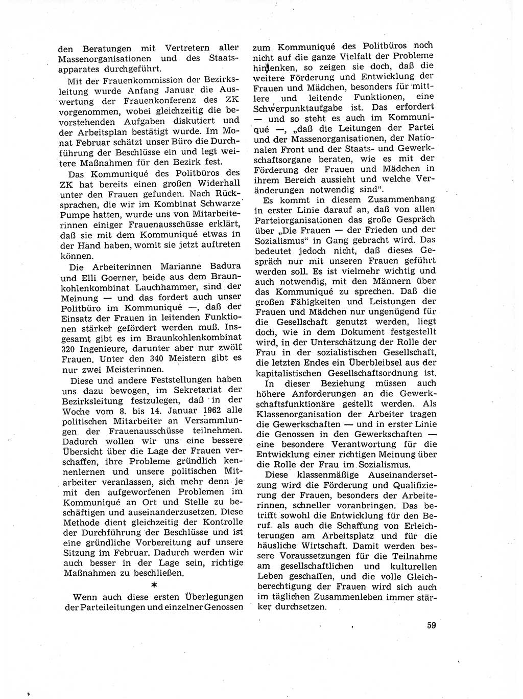Neuer Weg (NW), Organ des Zentralkomitees (ZK) der SED (Sozialistische Einheitspartei Deutschlands) für Fragen des Parteilebens, 17. Jahrgang [Deutsche Demokratische Republik (DDR)] 1962, Seite 59 (NW ZK SED DDR 1962, S. 59)