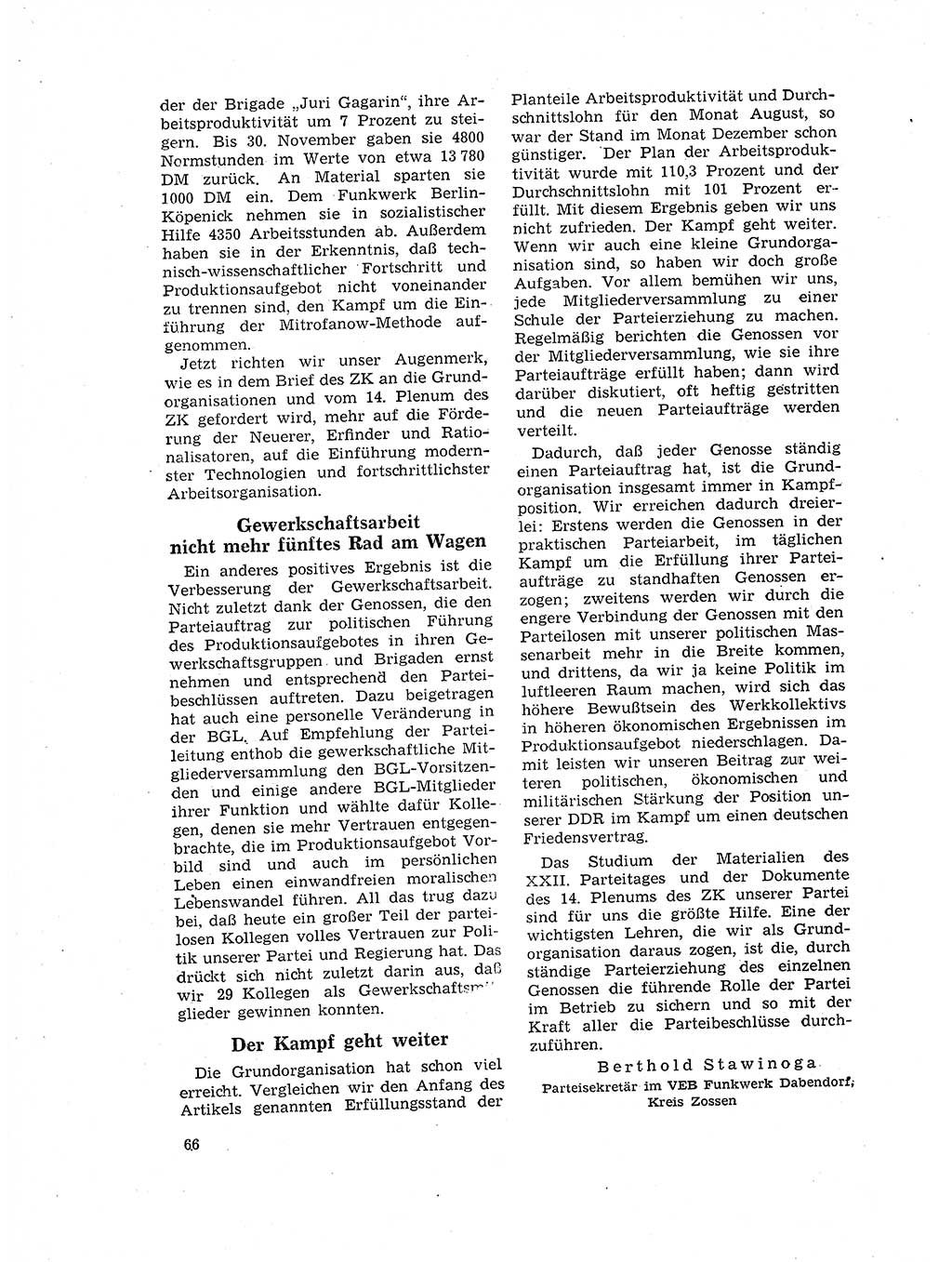 Neuer Weg (NW), Organ des Zentralkomitees (ZK) der SED (Sozialistische Einheitspartei Deutschlands) für Fragen des Parteilebens, 17. Jahrgang [Deutsche Demokratische Republik (DDR)] 1962, Seite 66 (NW ZK SED DDR 1962, S. 66)