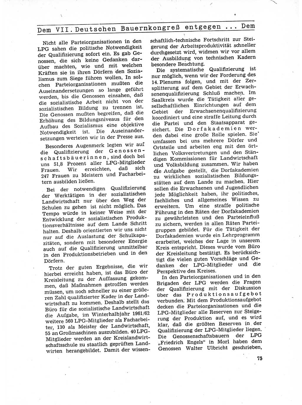 Neuer Weg (NW), Organ des Zentralkomitees (ZK) der SED (Sozialistische Einheitspartei Deutschlands) für Fragen des Parteilebens, 17. Jahrgang [Deutsche Demokratische Republik (DDR)] 1962, Seite 75 (NW ZK SED DDR 1962, S. 75)