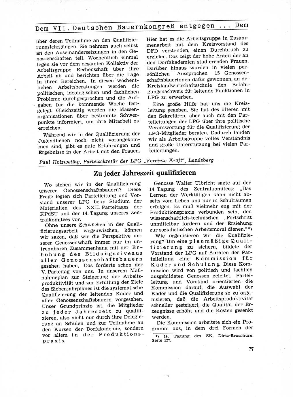 Neuer Weg (NW), Organ des Zentralkomitees (ZK) der SED (Sozialistische Einheitspartei Deutschlands) für Fragen des Parteilebens, 17. Jahrgang [Deutsche Demokratische Republik (DDR)] 1962, Seite 77 (NW ZK SED DDR 1962, S. 77)