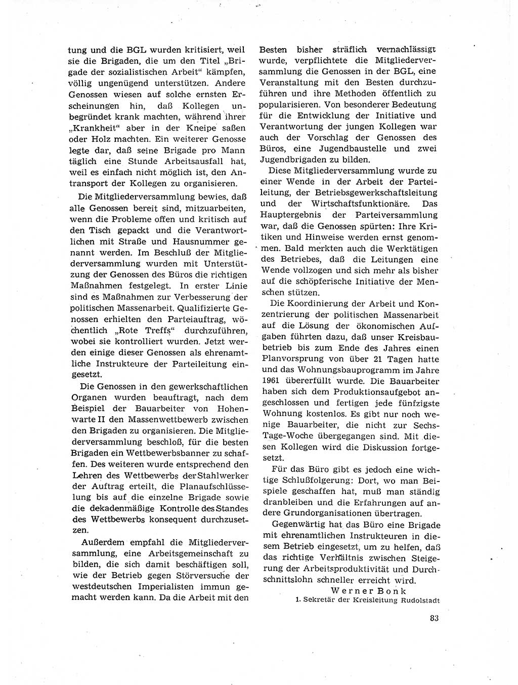 Neuer Weg (NW), Organ des Zentralkomitees (ZK) der SED (Sozialistische Einheitspartei Deutschlands) für Fragen des Parteilebens, 17. Jahrgang [Deutsche Demokratische Republik (DDR)] 1962, Seite 83 (NW ZK SED DDR 1962, S. 83)