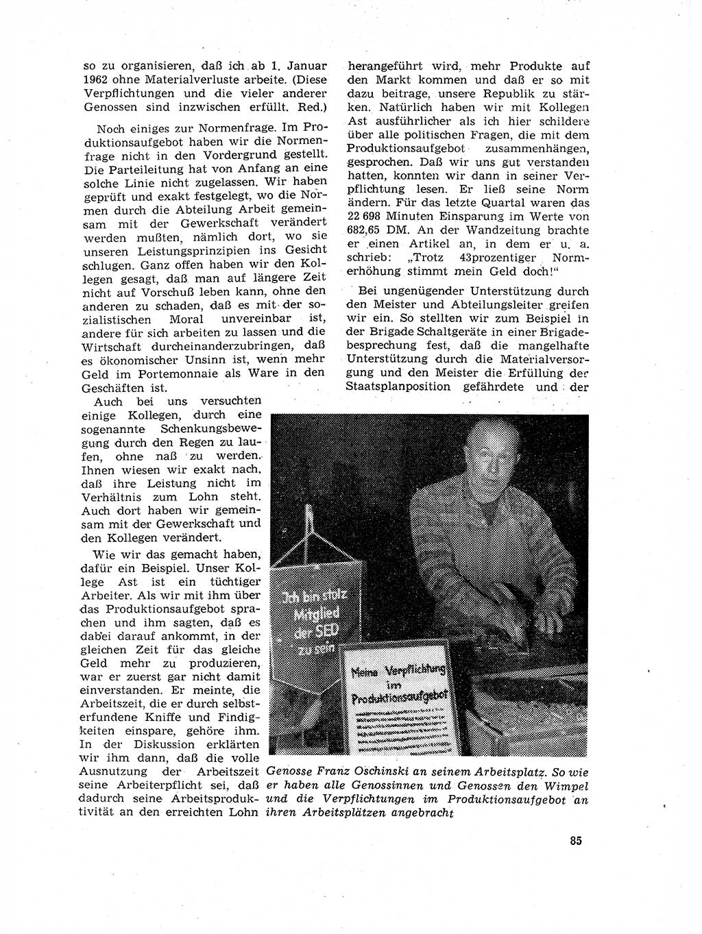 Neuer Weg (NW), Organ des Zentralkomitees (ZK) der SED (Sozialistische Einheitspartei Deutschlands) für Fragen des Parteilebens, 17. Jahrgang [Deutsche Demokratische Republik (DDR)] 1962, Seite 85 (NW ZK SED DDR 1962, S. 85)