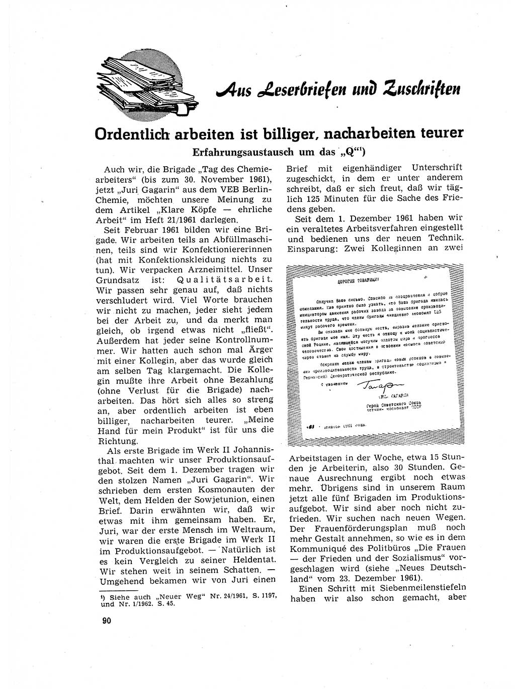 Neuer Weg (NW), Organ des Zentralkomitees (ZK) der SED (Sozialistische Einheitspartei Deutschlands) für Fragen des Parteilebens, 17. Jahrgang [Deutsche Demokratische Republik (DDR)] 1962, Seite 90 (NW ZK SED DDR 1962, S. 90)