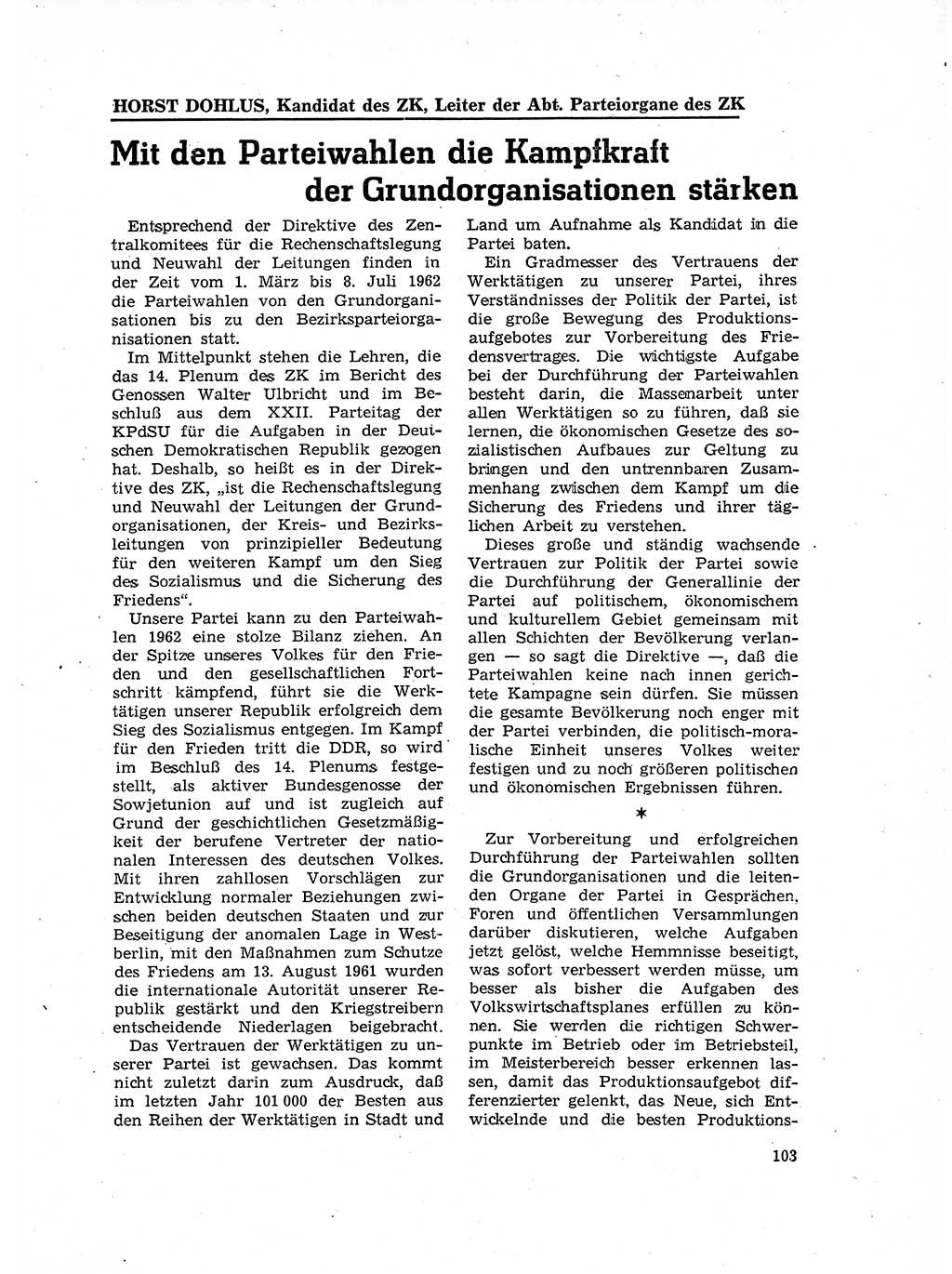 Neuer Weg (NW), Organ des Zentralkomitees (ZK) der SED (Sozialistische Einheitspartei Deutschlands) für Fragen des Parteilebens, 17. Jahrgang [Deutsche Demokratische Republik (DDR)] 1962, Seite 103 (NW ZK SED DDR 1962, S. 103)