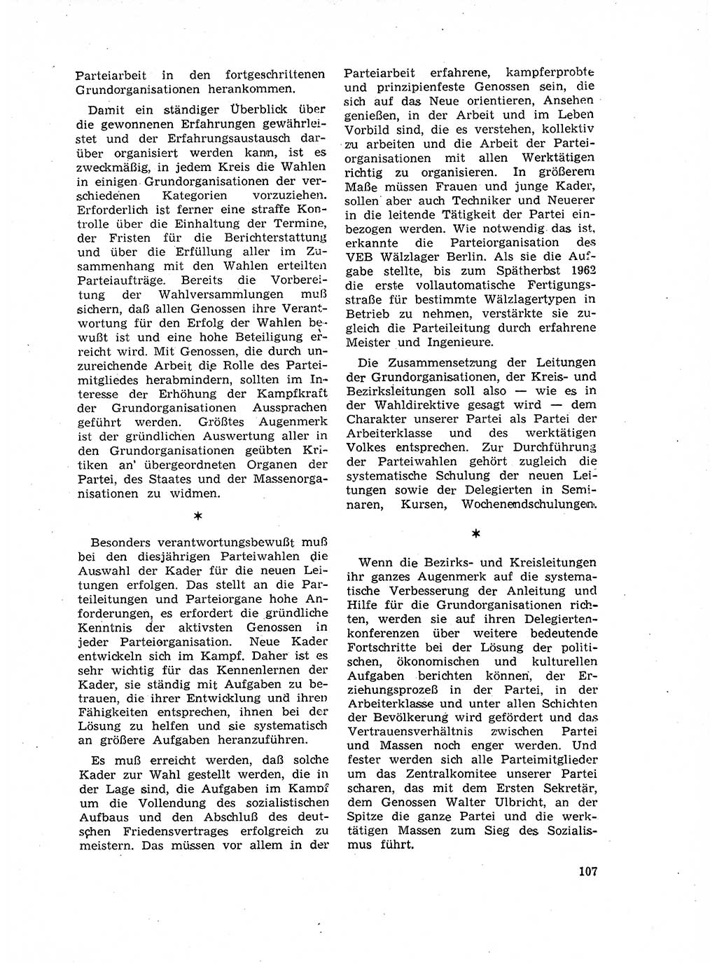 Neuer Weg (NW), Organ des Zentralkomitees (ZK) der SED (Sozialistische Einheitspartei Deutschlands) für Fragen des Parteilebens, 17. Jahrgang [Deutsche Demokratische Republik (DDR)] 1962, Seite 107 (NW ZK SED DDR 1962, S. 107)