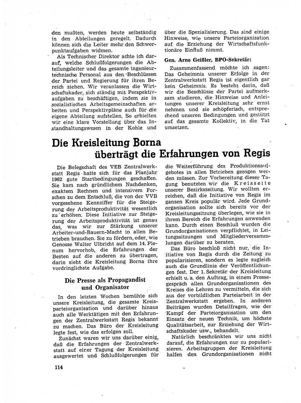 Neuer Weg (NW), Organ des Zentralkomitees (ZK) der SED (Sozialistische Einheitspartei Deutschlands) für Fragen des Parteilebens, 17. Jahrgang [Deutsche Demokratische Republik (DDR)] 1962, Seite 114 (NW ZK SED DDR 1962, S. 114)