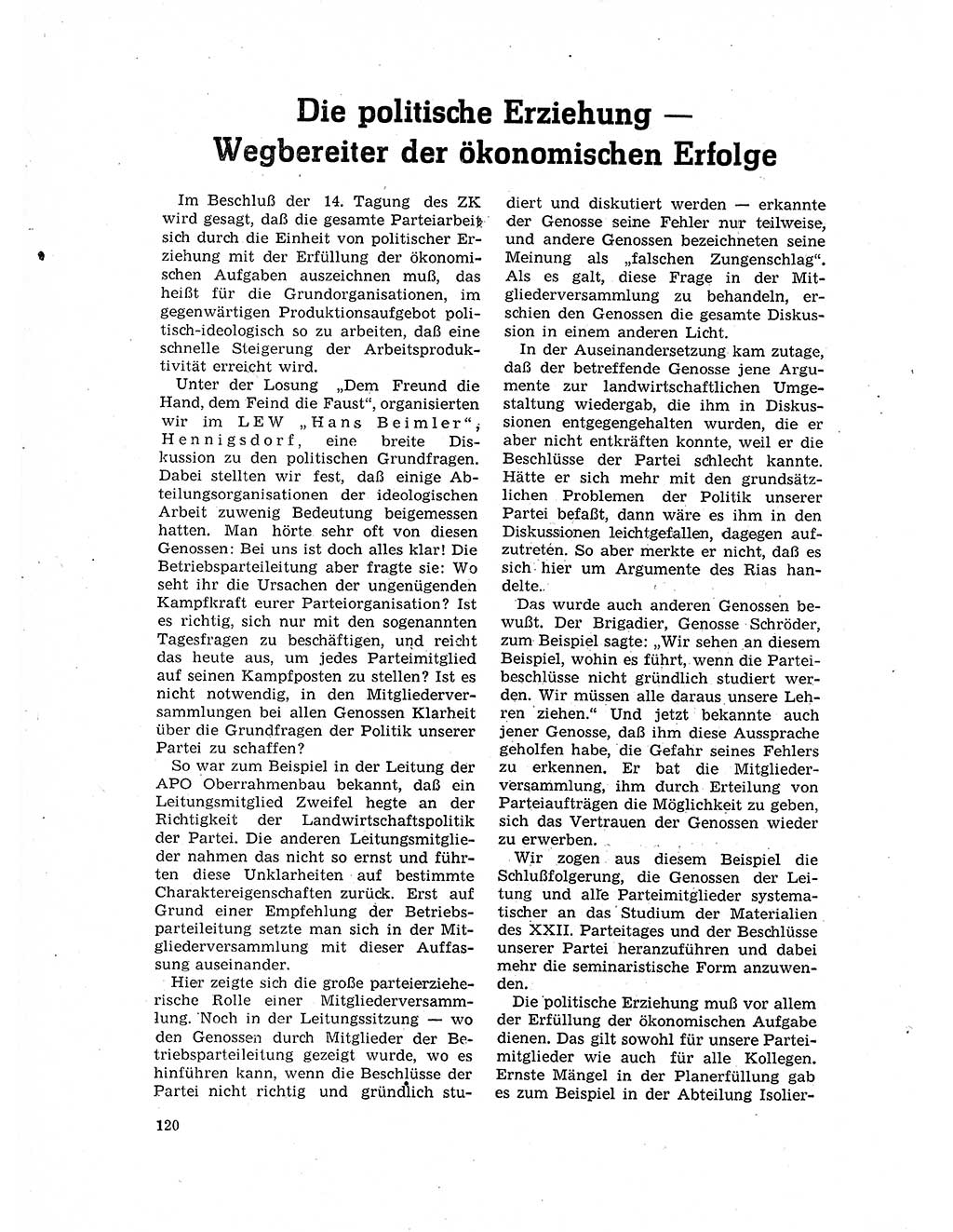 Neuer Weg (NW), Organ des Zentralkomitees (ZK) der SED (Sozialistische Einheitspartei Deutschlands) für Fragen des Parteilebens, 17. Jahrgang [Deutsche Demokratische Republik (DDR)] 1962, Seite 120 (NW ZK SED DDR 1962, S. 120)