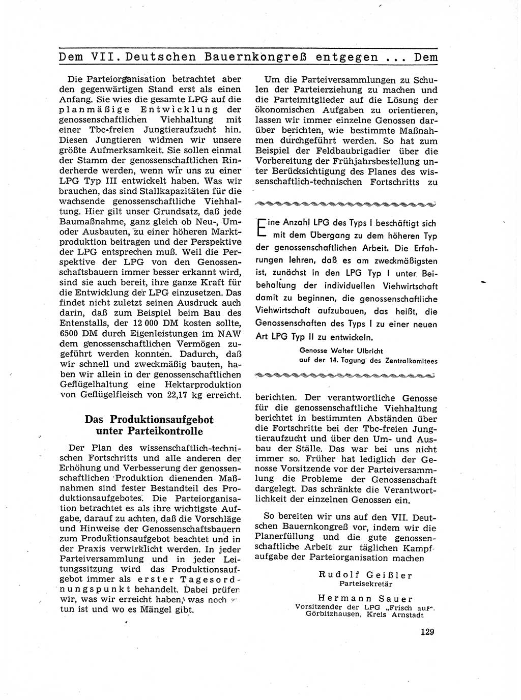 Neuer Weg (NW), Organ des Zentralkomitees (ZK) der SED (Sozialistische Einheitspartei Deutschlands) für Fragen des Parteilebens, 17. Jahrgang [Deutsche Demokratische Republik (DDR)] 1962, Seite 129 (NW ZK SED DDR 1962, S. 129)
