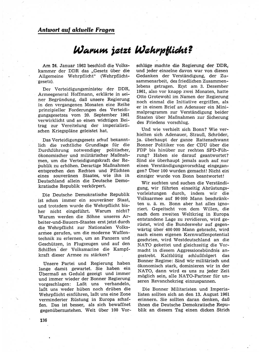 Neuer Weg (NW), Organ des Zentralkomitees (ZK) der SED (Sozialistische Einheitspartei Deutschlands) für Fragen des Parteilebens, 17. Jahrgang [Deutsche Demokratische Republik (DDR)] 1962, Seite 136 (NW ZK SED DDR 1962, S. 136)