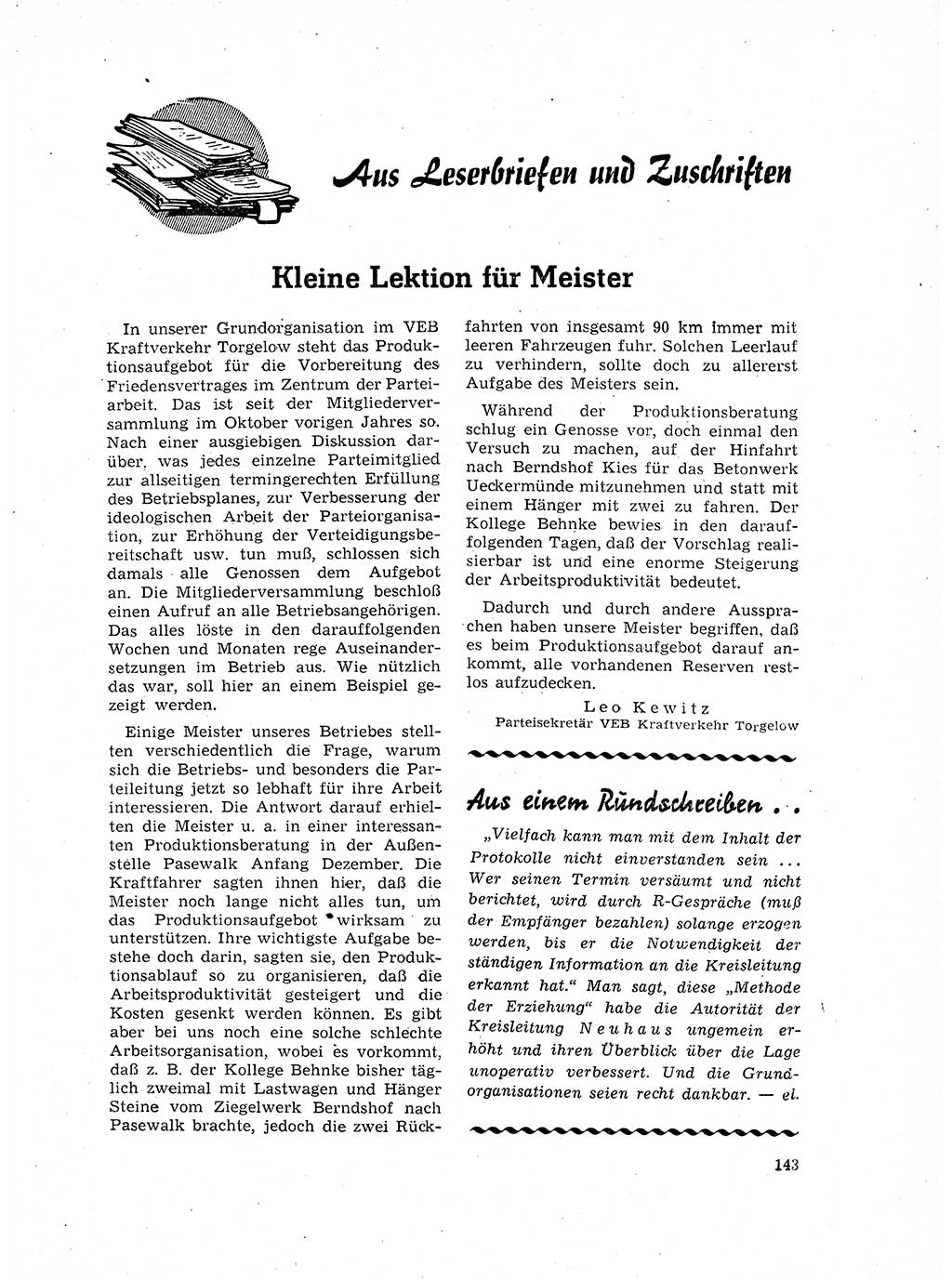 Neuer Weg (NW), Organ des Zentralkomitees (ZK) der SED (Sozialistische Einheitspartei Deutschlands) für Fragen des Parteilebens, 17. Jahrgang [Deutsche Demokratische Republik (DDR)] 1962, Seite 143 (NW ZK SED DDR 1962, S. 143)