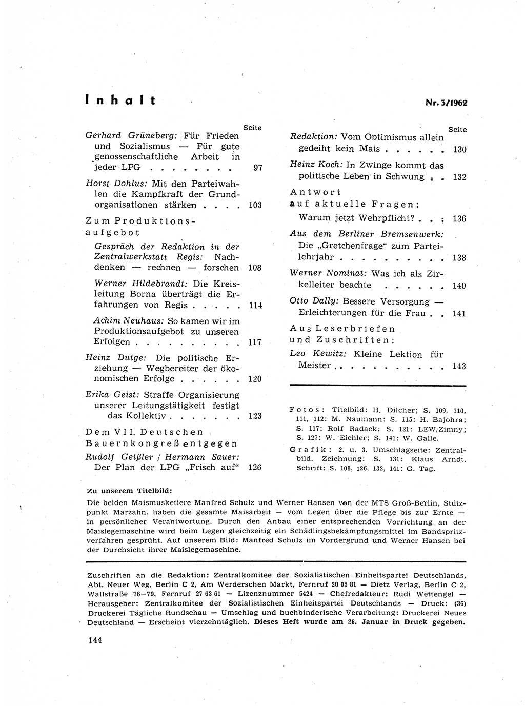 Neuer Weg (NW), Organ des Zentralkomitees (ZK) der SED (Sozialistische Einheitspartei Deutschlands) für Fragen des Parteilebens, 17. Jahrgang [Deutsche Demokratische Republik (DDR)] 1962, Seite 144 (NW ZK SED DDR 1962, S. 144)