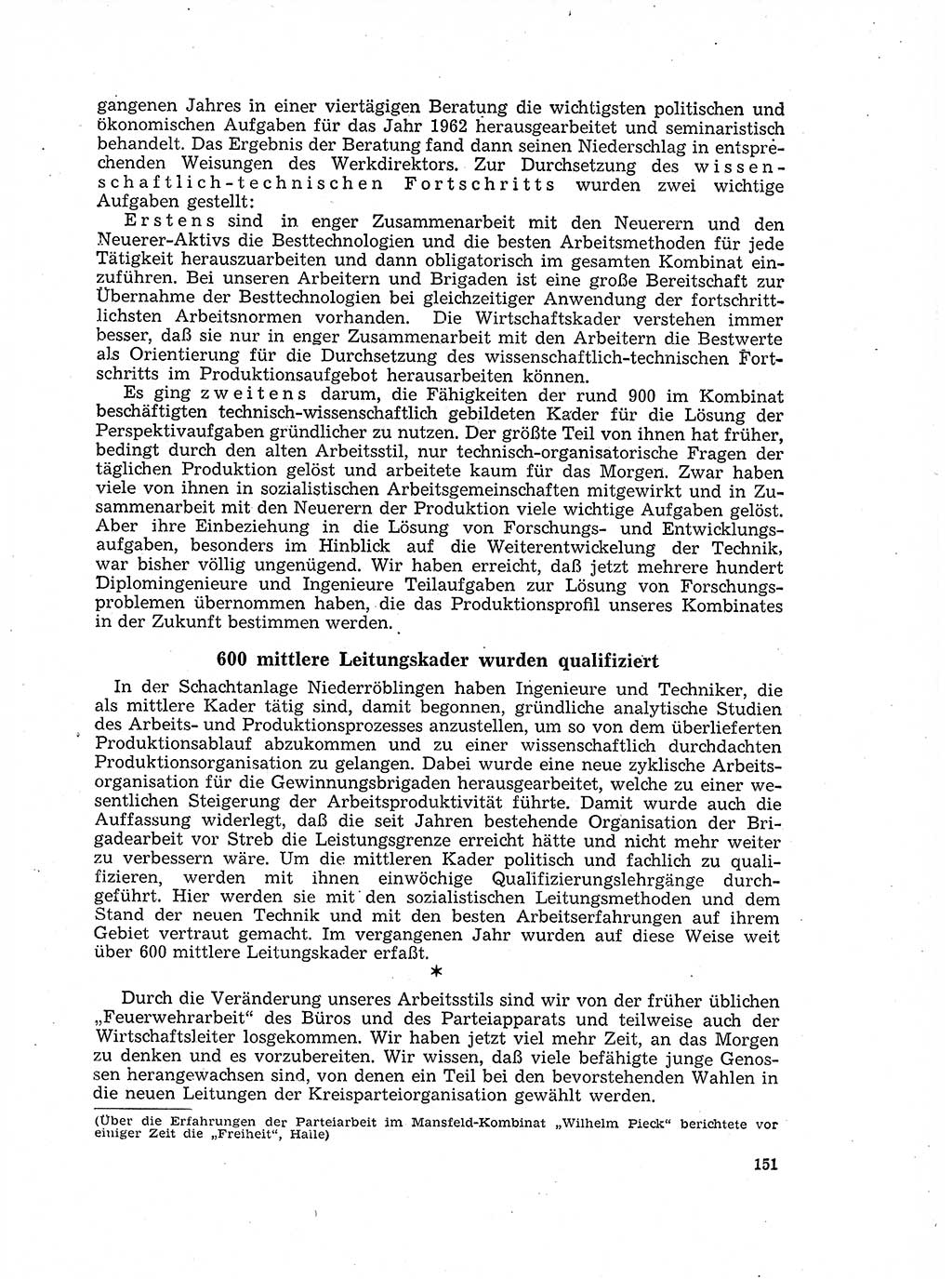 Neuer Weg (NW), Organ des Zentralkomitees (ZK) der SED (Sozialistische Einheitspartei Deutschlands) für Fragen des Parteilebens, 17. Jahrgang [Deutsche Demokratische Republik (DDR)] 1962, Seite 151 (NW ZK SED DDR 1962, S. 151)