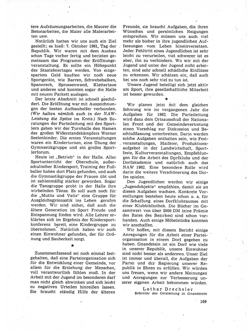 Neuer Weg (NW), Organ des Zentralkomitees (ZK) der SED (Sozialistische Einheitspartei Deutschlands) für Fragen des Parteilebens, 17. Jahrgang [Deutsche Demokratische Republik (DDR)] 1962, Seite 169 (NW ZK SED DDR 1962, S. 169)