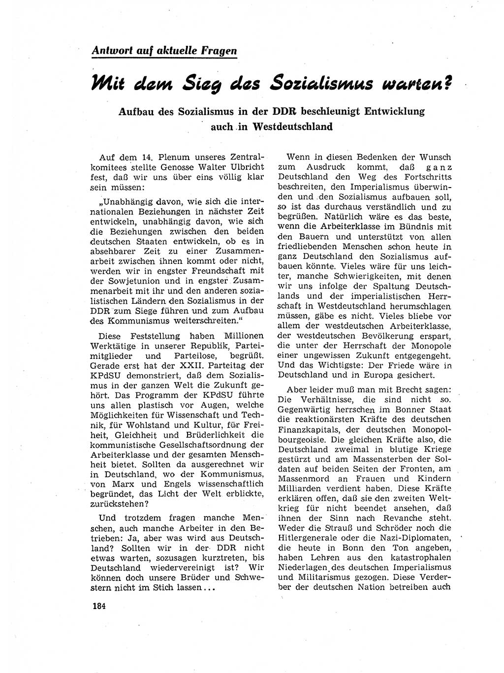 Neuer Weg (NW), Organ des Zentralkomitees (ZK) der SED (Sozialistische Einheitspartei Deutschlands) für Fragen des Parteilebens, 17. Jahrgang [Deutsche Demokratische Republik (DDR)] 1962, Seite 184 (NW ZK SED DDR 1962, S. 184)