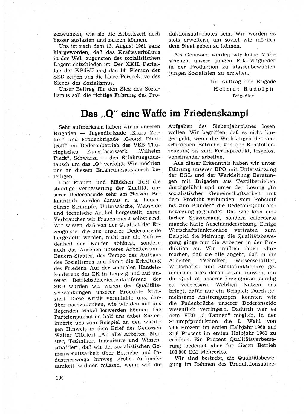 Neuer Weg (NW), Organ des Zentralkomitees (ZK) der SED (Sozialistische Einheitspartei Deutschlands) für Fragen des Parteilebens, 17. Jahrgang [Deutsche Demokratische Republik (DDR)] 1962, Seite 190 (NW ZK SED DDR 1962, S. 190)