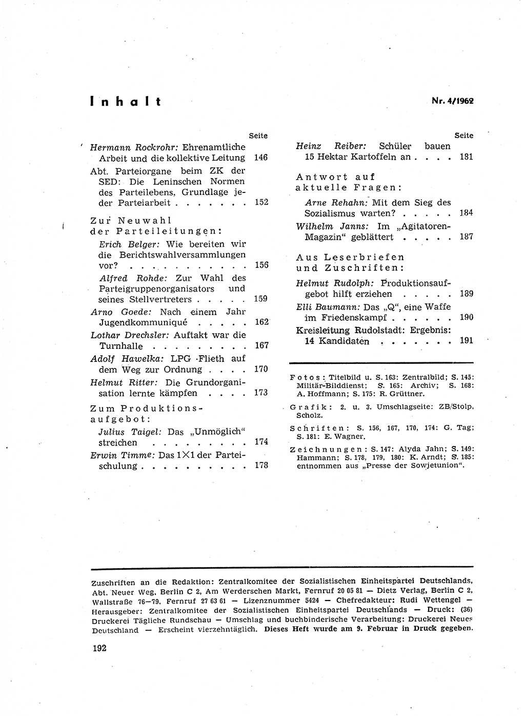 Neuer Weg (NW), Organ des Zentralkomitees (ZK) der SED (Sozialistische Einheitspartei Deutschlands) für Fragen des Parteilebens, 17. Jahrgang [Deutsche Demokratische Republik (DDR)] 1962, Seite 192 (NW ZK SED DDR 1962, S. 192)