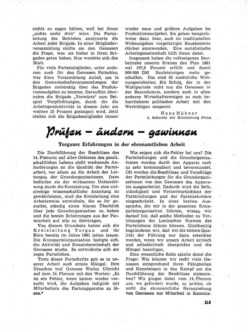 Neuer Weg (NW), Organ des Zentralkomitees (ZK) der SED (Sozialistische Einheitspartei Deutschlands) für Fragen des Parteilebens, 17. Jahrgang [Deutsche Demokratische Republik (DDR)] 1962, Seite 215 (NW ZK SED DDR 1962, S. 215)
