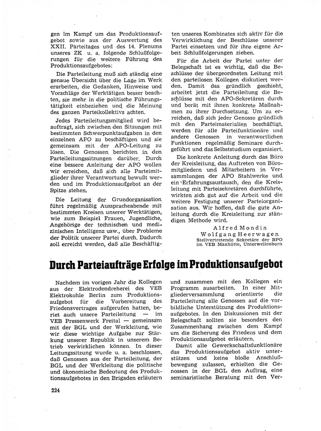 Neuer Weg (NW), Organ des Zentralkomitees (ZK) der SED (Sozialistische Einheitspartei Deutschlands) für Fragen des Parteilebens, 17. Jahrgang [Deutsche Demokratische Republik (DDR)] 1962, Seite 224 (NW ZK SED DDR 1962, S. 224)