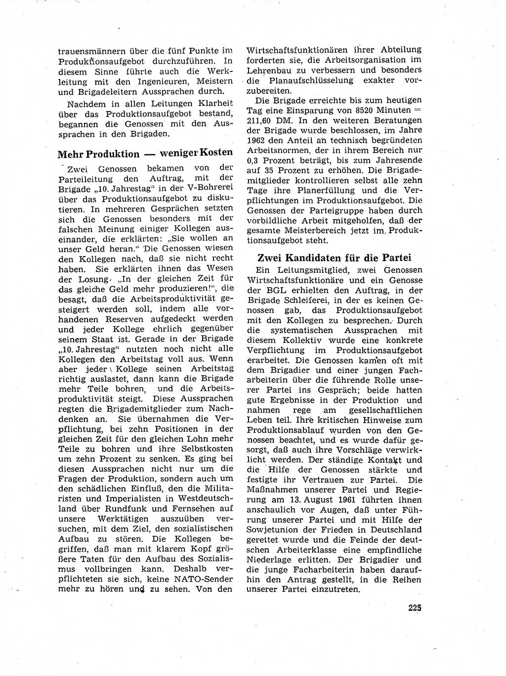 Neuer Weg (NW), Organ des Zentralkomitees (ZK) der SED (Sozialistische Einheitspartei Deutschlands) für Fragen des Parteilebens, 17. Jahrgang [Deutsche Demokratische Republik (DDR)] 1962, Seite 225 (NW ZK SED DDR 1962, S. 225)