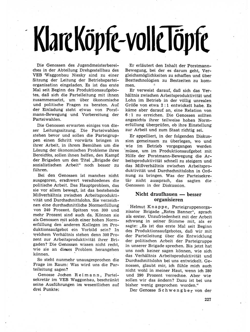 Neuer Weg (NW), Organ des Zentralkomitees (ZK) der SED (Sozialistische Einheitspartei Deutschlands) für Fragen des Parteilebens, 17. Jahrgang [Deutsche Demokratische Republik (DDR)] 1962, Seite 227 (NW ZK SED DDR 1962, S. 227)