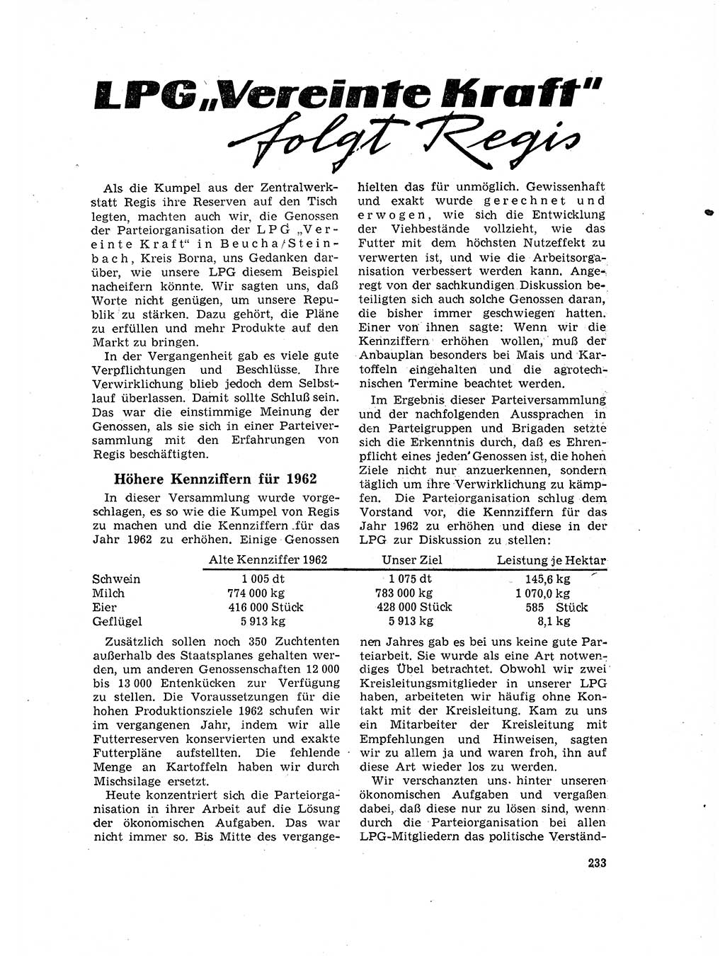 Neuer Weg (NW), Organ des Zentralkomitees (ZK) der SED (Sozialistische Einheitspartei Deutschlands) für Fragen des Parteilebens, 17. Jahrgang [Deutsche Demokratische Republik (DDR)] 1962, Seite 233 (NW ZK SED DDR 1962, S. 233)
