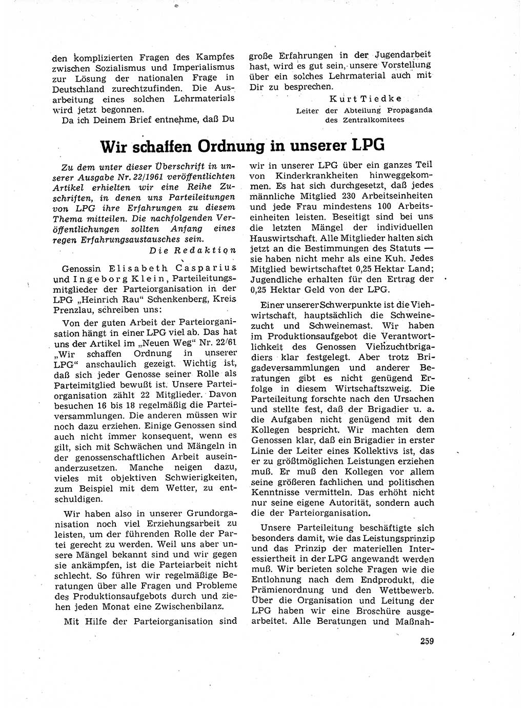 Neuer Weg (NW), Organ des Zentralkomitees (ZK) der SED (Sozialistische Einheitspartei Deutschlands) für Fragen des Parteilebens, 17. Jahrgang [Deutsche Demokratische Republik (DDR)] 1962, Seite 259 (NW ZK SED DDR 1962, S. 259)