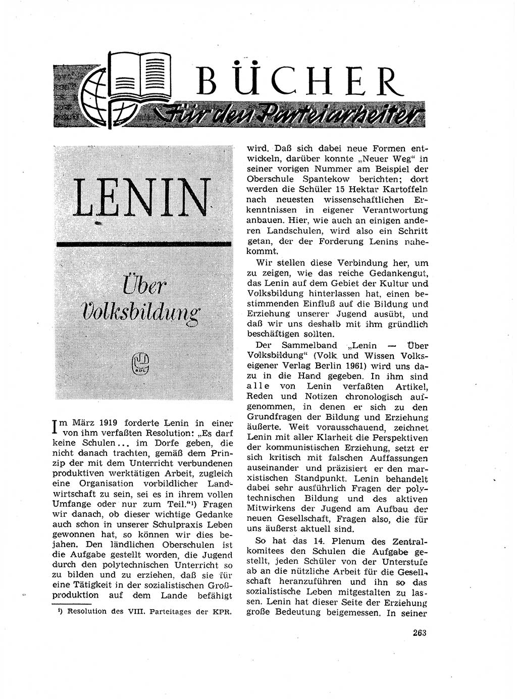 Neuer Weg (NW), Organ des Zentralkomitees (ZK) der SED (Sozialistische Einheitspartei Deutschlands) für Fragen des Parteilebens, 17. Jahrgang [Deutsche Demokratische Republik (DDR)] 1962, Seite 263 (NW ZK SED DDR 1962, S. 263)