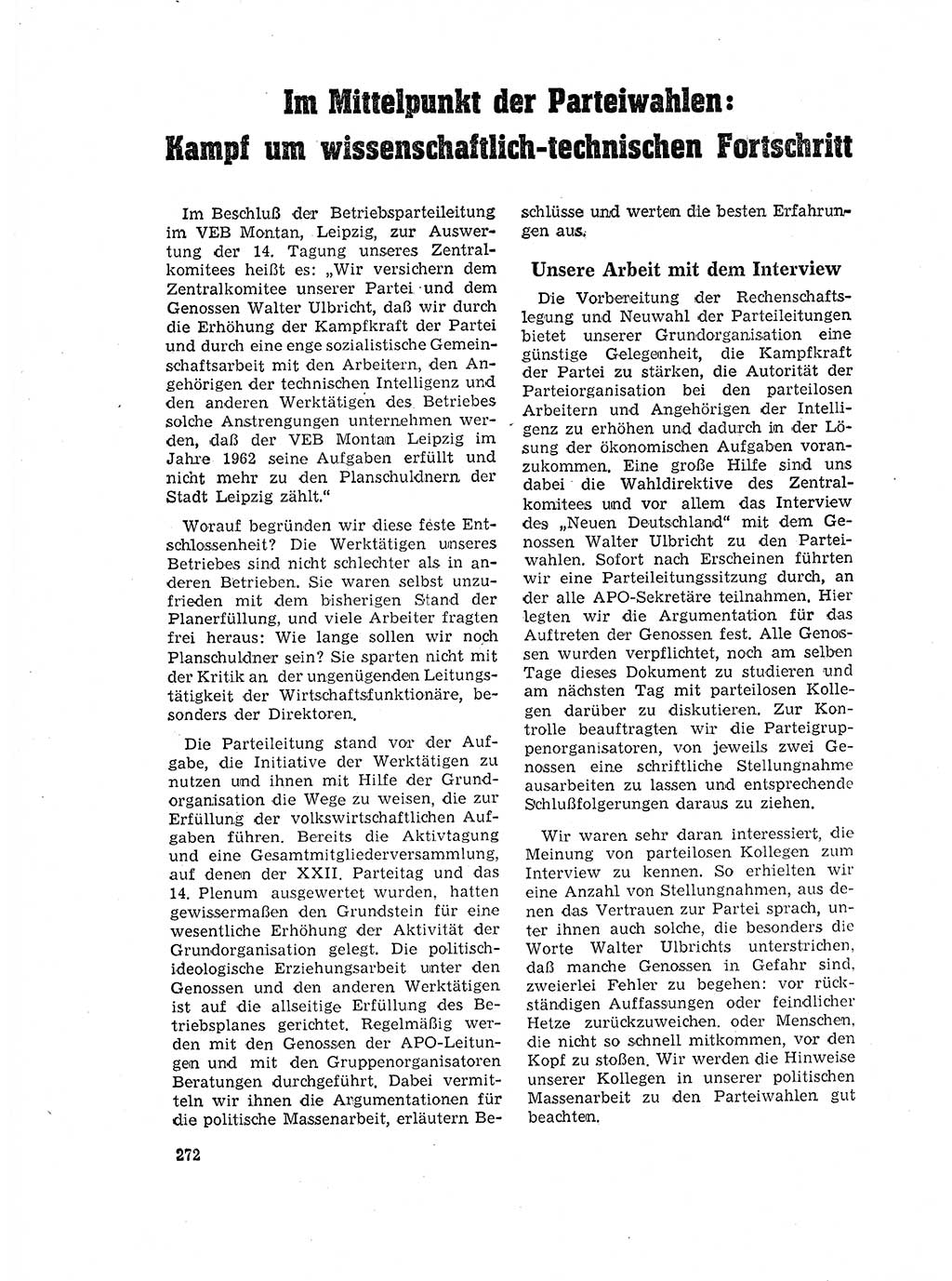 Neuer Weg (NW), Organ des Zentralkomitees (ZK) der SED (Sozialistische Einheitspartei Deutschlands) für Fragen des Parteilebens, 17. Jahrgang [Deutsche Demokratische Republik (DDR)] 1962, Seite 272 (NW ZK SED DDR 1962, S. 272)