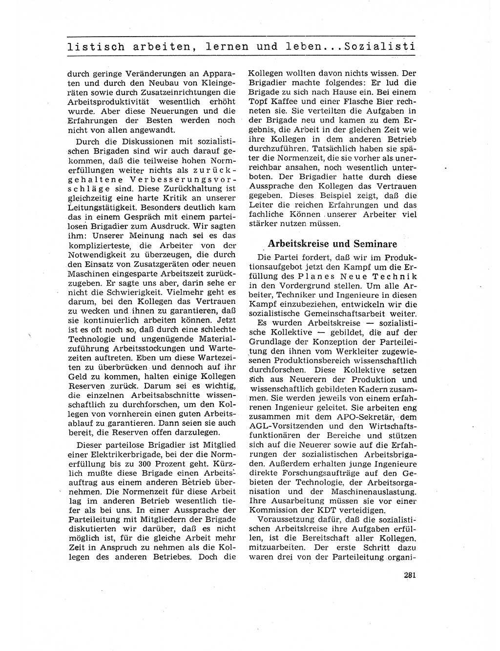 Neuer Weg (NW), Organ des Zentralkomitees (ZK) der SED (Sozialistische Einheitspartei Deutschlands) für Fragen des Parteilebens, 17. Jahrgang [Deutsche Demokratische Republik (DDR)] 1962, Seite 281 (NW ZK SED DDR 1962, S. 281)