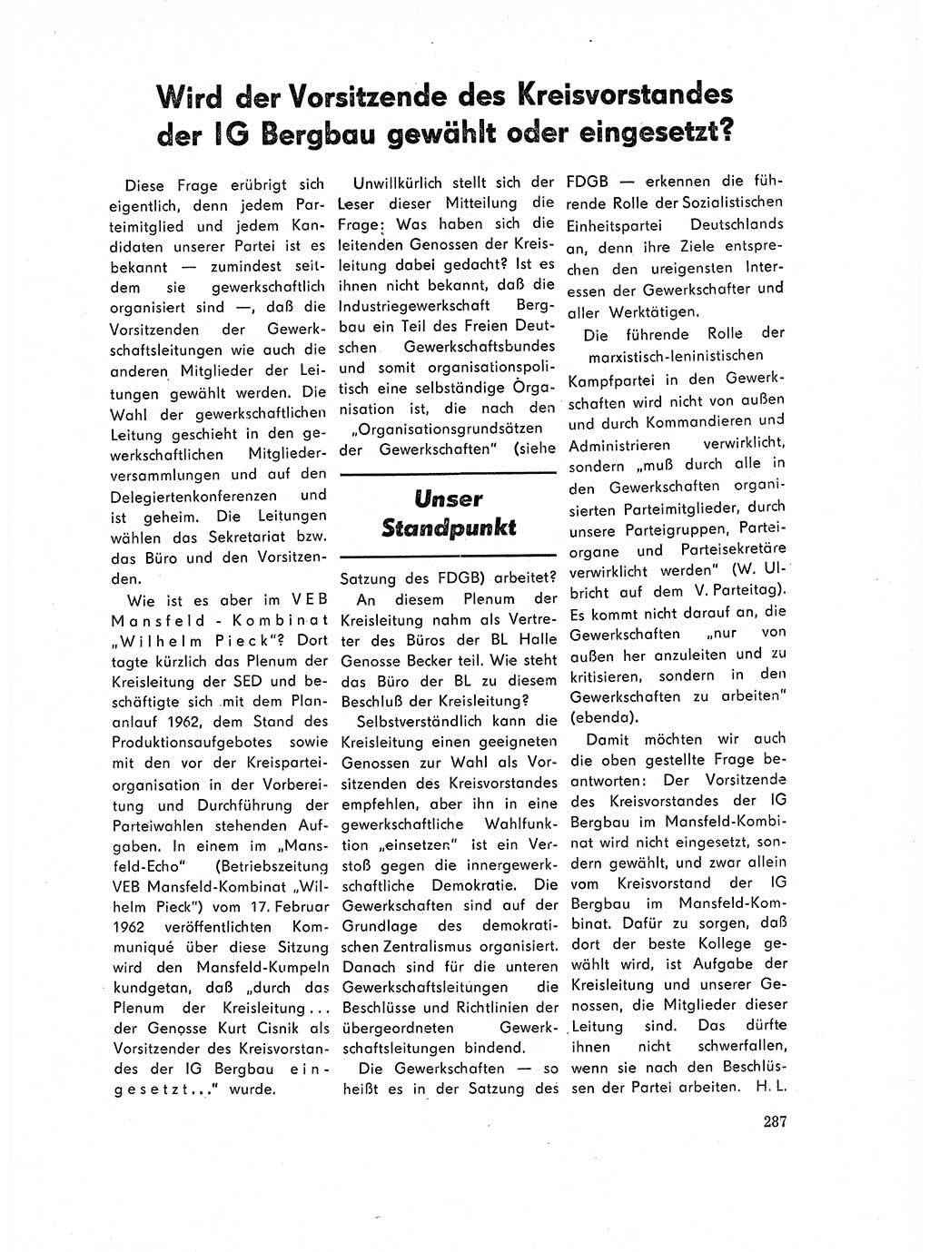 Neuer Weg (NW), Organ des Zentralkomitees (ZK) der SED (Sozialistische Einheitspartei Deutschlands) für Fragen des Parteilebens, 17. Jahrgang [Deutsche Demokratische Republik (DDR)] 1962, Seite 287 (NW ZK SED DDR 1962, S. 287)