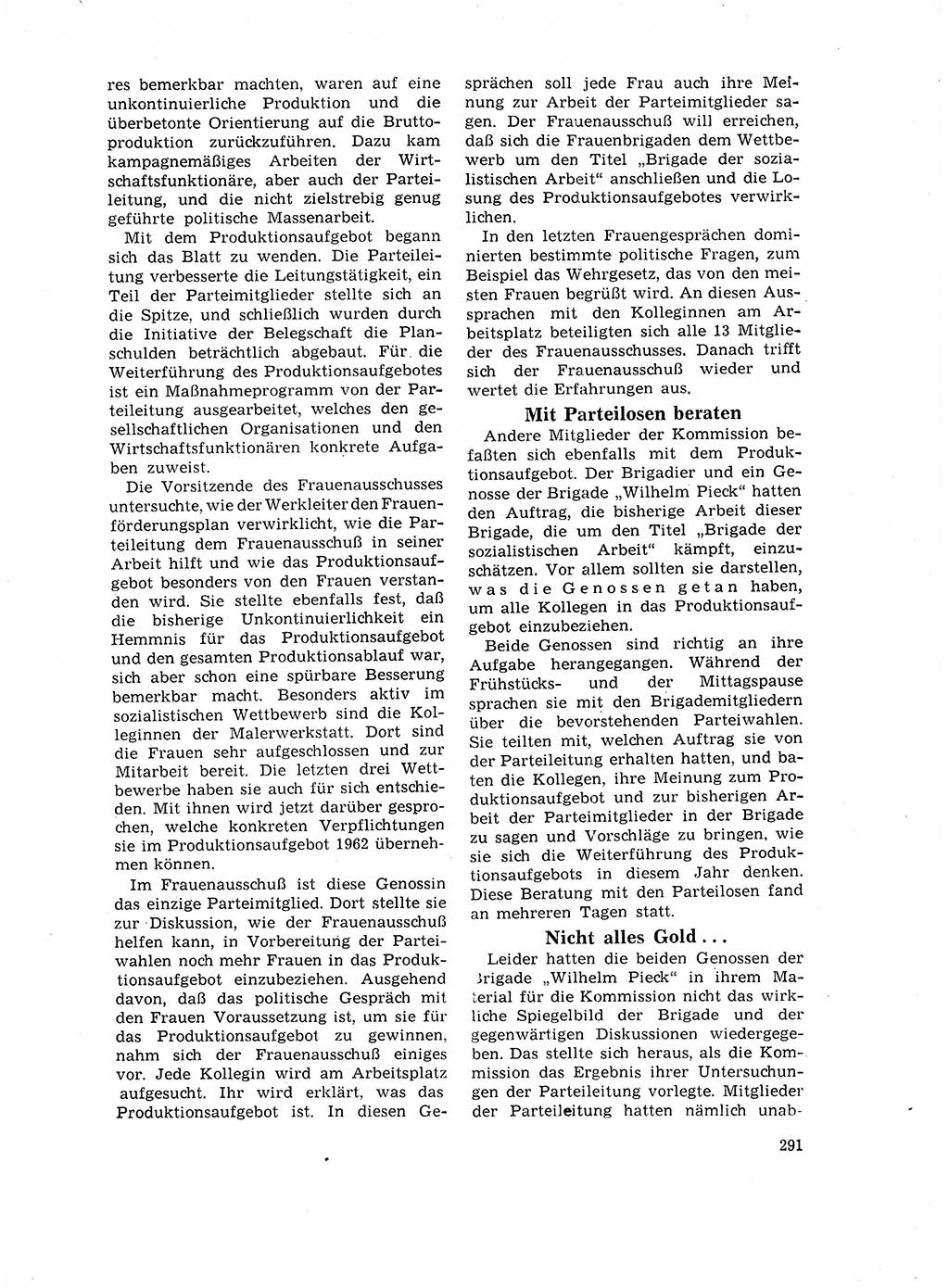 Neuer Weg (NW), Organ des Zentralkomitees (ZK) der SED (Sozialistische Einheitspartei Deutschlands) für Fragen des Parteilebens, 17. Jahrgang [Deutsche Demokratische Republik (DDR)] 1962, Seite 291 (NW ZK SED DDR 1962, S. 291)