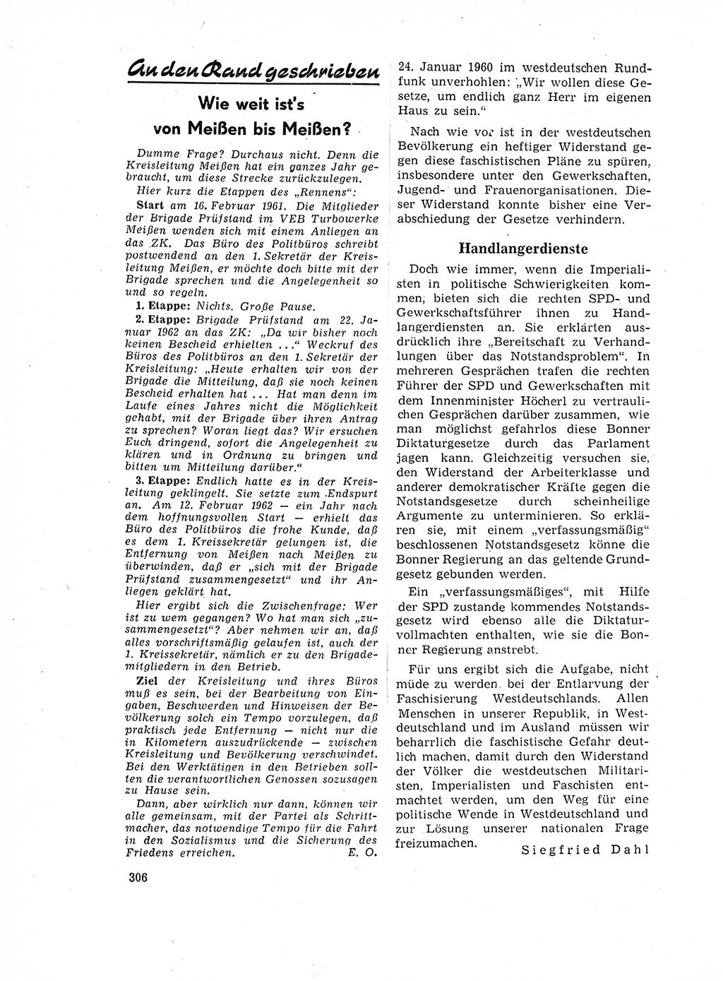 Neuer Weg (NW), Organ des Zentralkomitees (ZK) der SED (Sozialistische Einheitspartei Deutschlands) für Fragen des Parteilebens, 17. Jahrgang [Deutsche Demokratische Republik (DDR)] 1962, Seite 306 (NW ZK SED DDR 1962, S. 306)