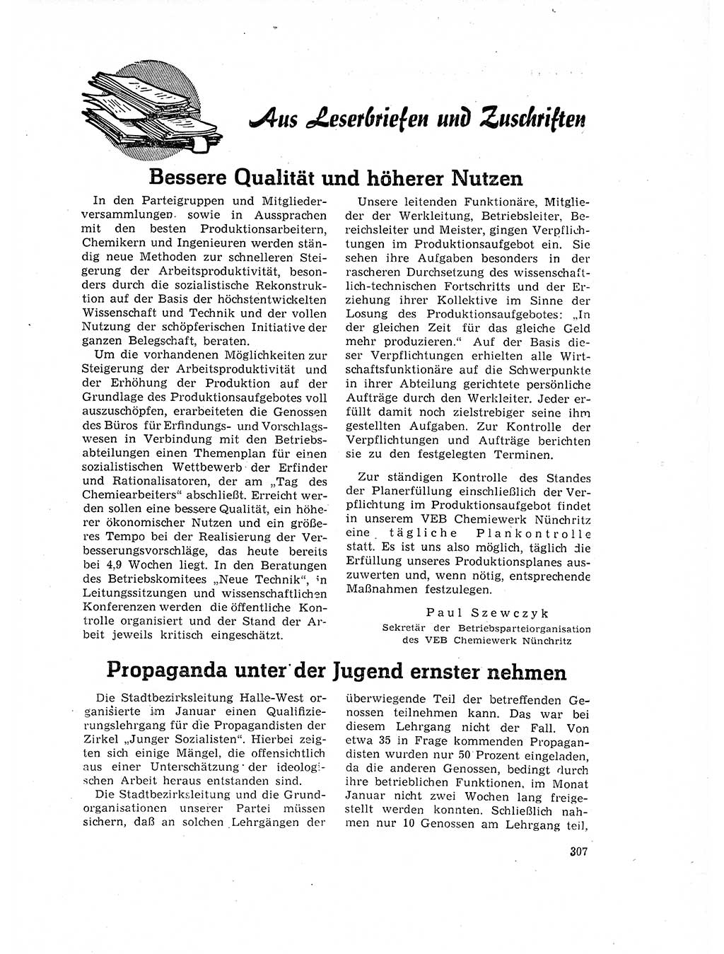 Neuer Weg (NW), Organ des Zentralkomitees (ZK) der SED (Sozialistische Einheitspartei Deutschlands) für Fragen des Parteilebens, 17. Jahrgang [Deutsche Demokratische Republik (DDR)] 1962, Seite 307 (NW ZK SED DDR 1962, S. 307)