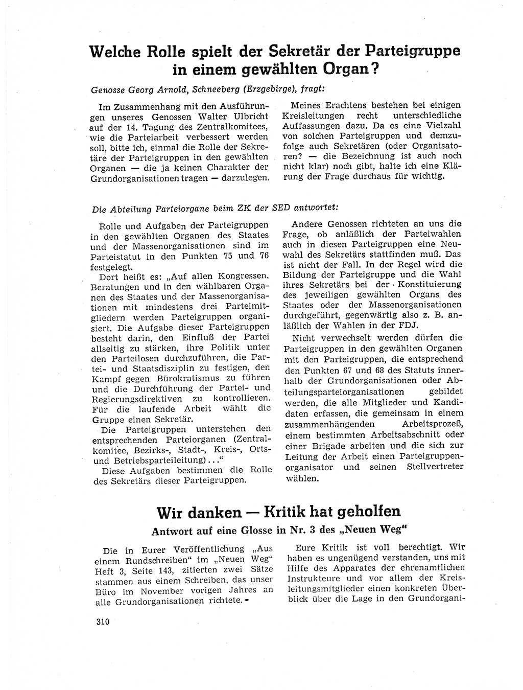 Neuer Weg (NW), Organ des Zentralkomitees (ZK) der SED (Sozialistische Einheitspartei Deutschlands) für Fragen des Parteilebens, 17. Jahrgang [Deutsche Demokratische Republik (DDR)] 1962, Seite 310 (NW ZK SED DDR 1962, S. 310)