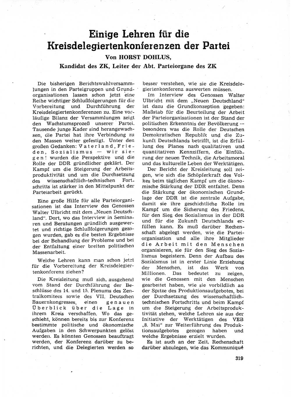 Neuer Weg (NW), Organ des Zentralkomitees (ZK) der SED (Sozialistische Einheitspartei Deutschlands) für Fragen des Parteilebens, 17. Jahrgang [Deutsche Demokratische Republik (DDR)] 1962, Seite 319 (NW ZK SED DDR 1962, S. 319)