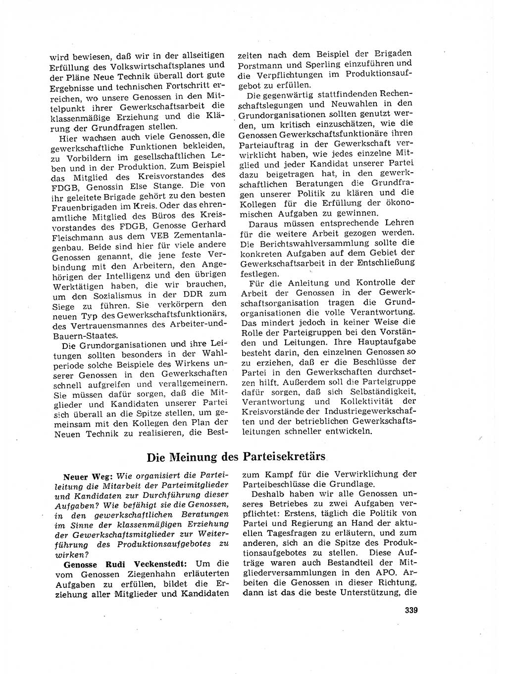 Neuer Weg (NW), Organ des Zentralkomitees (ZK) der SED (Sozialistische Einheitspartei Deutschlands) für Fragen des Parteilebens, 17. Jahrgang [Deutsche Demokratische Republik (DDR)] 1962, Seite 339 (NW ZK SED DDR 1962, S. 339)