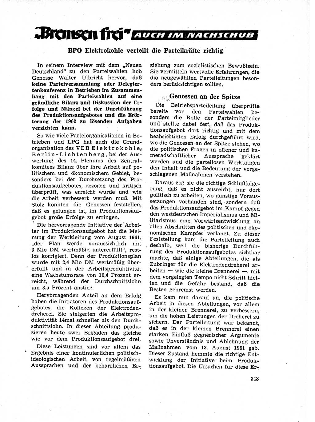 Neuer Weg (NW), Organ des Zentralkomitees (ZK) der SED (Sozialistische Einheitspartei Deutschlands) für Fragen des Parteilebens, 17. Jahrgang [Deutsche Demokratische Republik (DDR)] 1962, Seite 343 (NW ZK SED DDR 1962, S. 343)