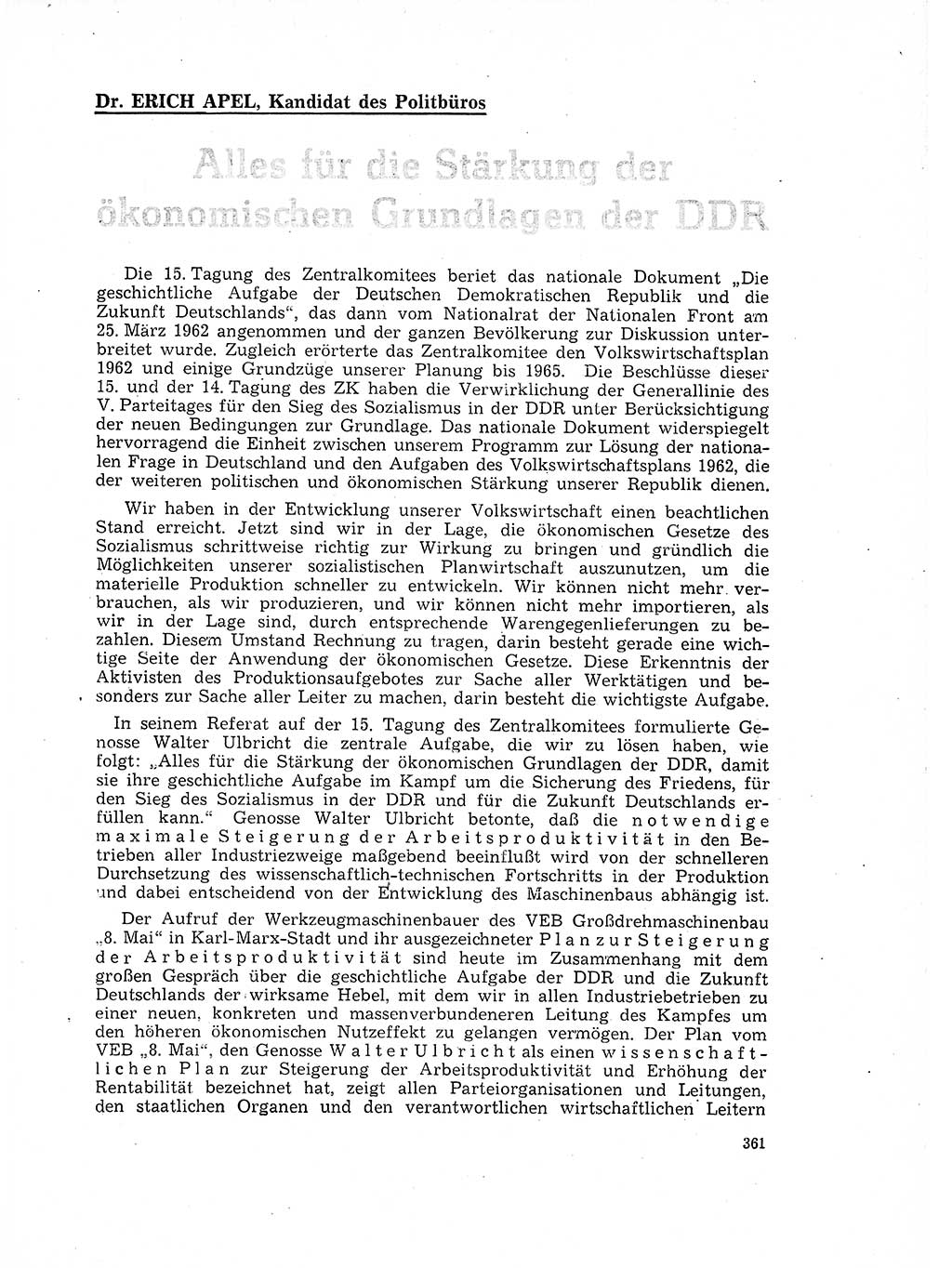 Neuer Weg (NW), Organ des Zentralkomitees (ZK) der SED (Sozialistische Einheitspartei Deutschlands) für Fragen des Parteilebens, 17. Jahrgang [Deutsche Demokratische Republik (DDR)] 1962, Seite 361 (NW ZK SED DDR 1962, S. 361)