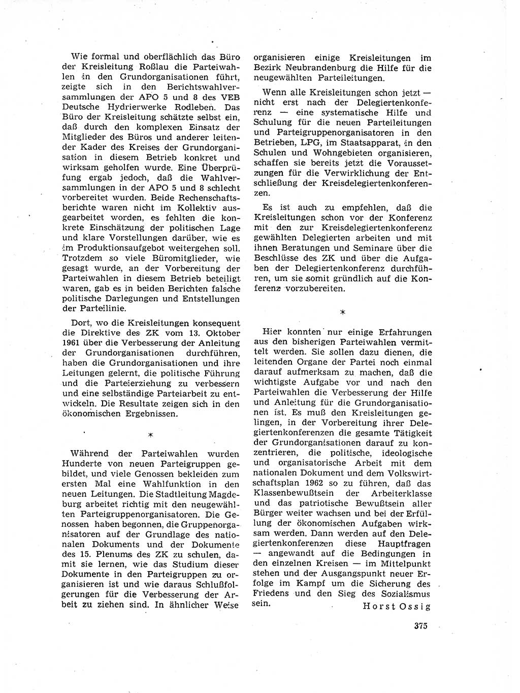Neuer Weg (NW), Organ des Zentralkomitees (ZK) der SED (Sozialistische Einheitspartei Deutschlands) für Fragen des Parteilebens, 17. Jahrgang [Deutsche Demokratische Republik (DDR)] 1962, Seite 375 (NW ZK SED DDR 1962, S. 375)